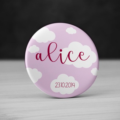 Badge Nuage avec prénom - Rose