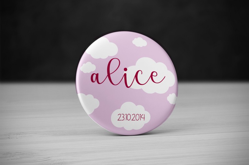 Badge Nuage avec prénom - Rose