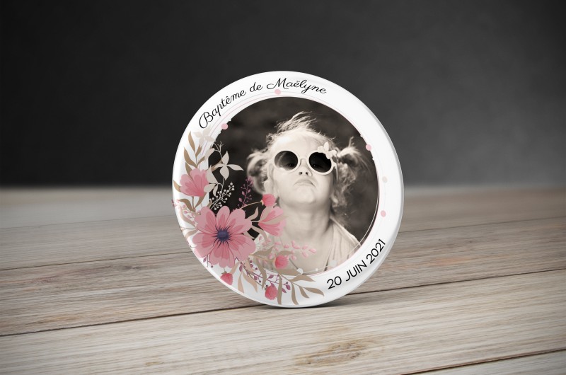 Badge Couronne de fleurs avec photo