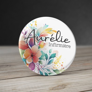 Badge personnalisé Fleurs Aquarelle V2