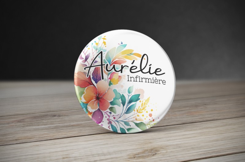 Badge personnalisé Fleurs Aquarelle V2