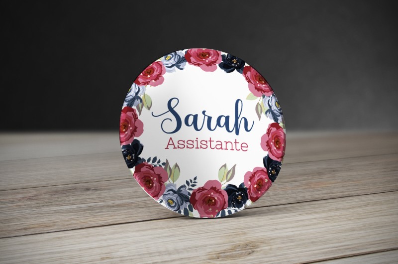 Badge Couronne de Fleurs Roses et bleues