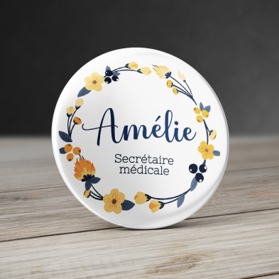 Badge Fleurs Jaunes et bleues