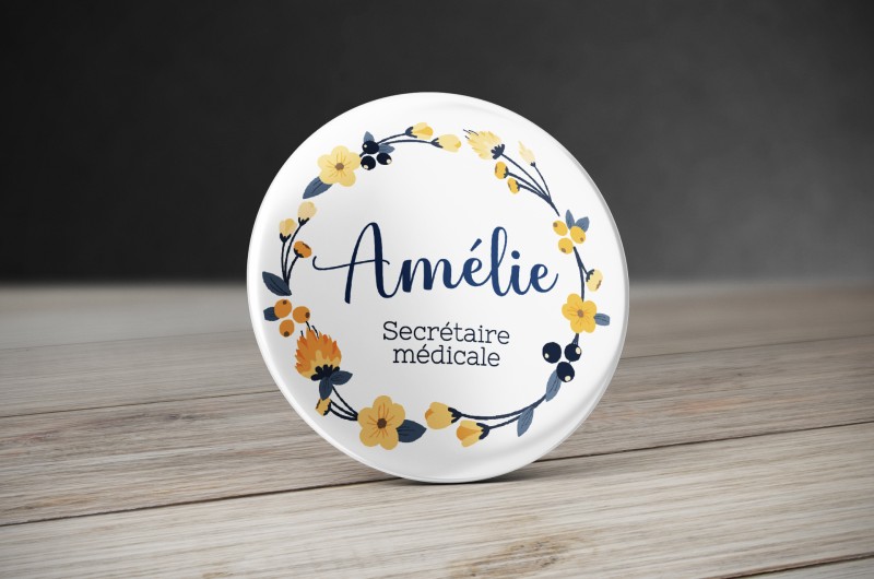 Badge Fleurs Jaunes et bleues