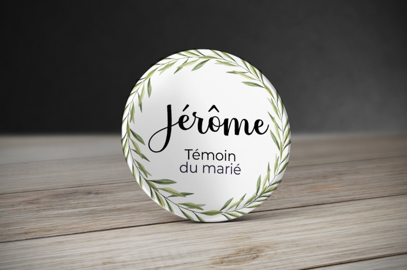 Badge Mariage Rameaux d'olivier