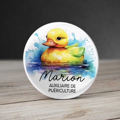 Badge Canard aquarelle avec prénom