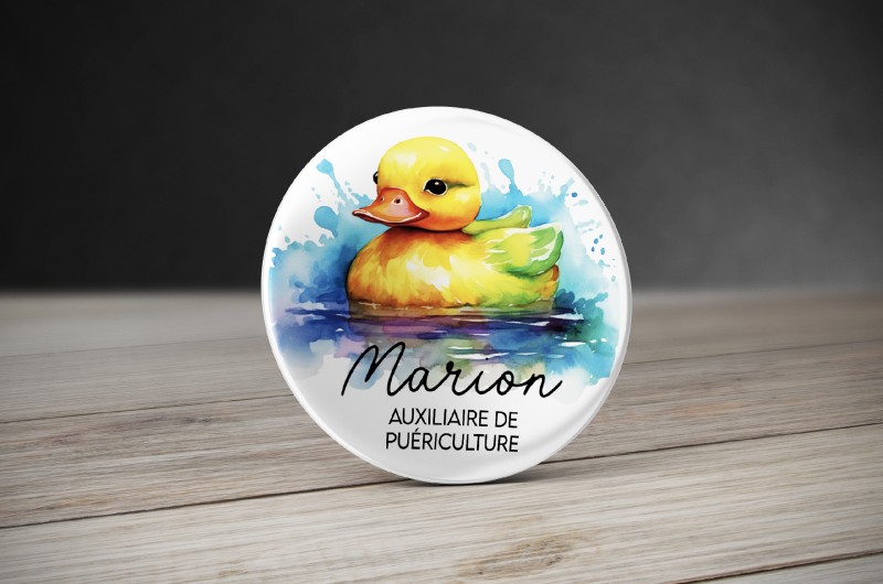 Badge Canard aquarelle avec prénom