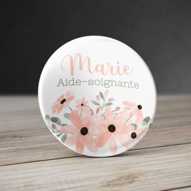 Badge personnalisé Fleurs Aquarelle rose