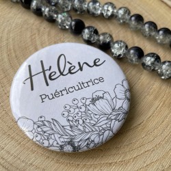 Badge Mariage Fleurs Noir et Blanc