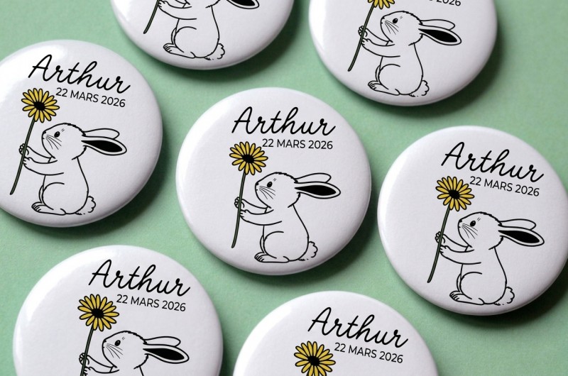 Badge Lapin et fleur