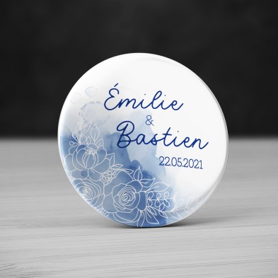 Badge Mariage Aquarelle bleue