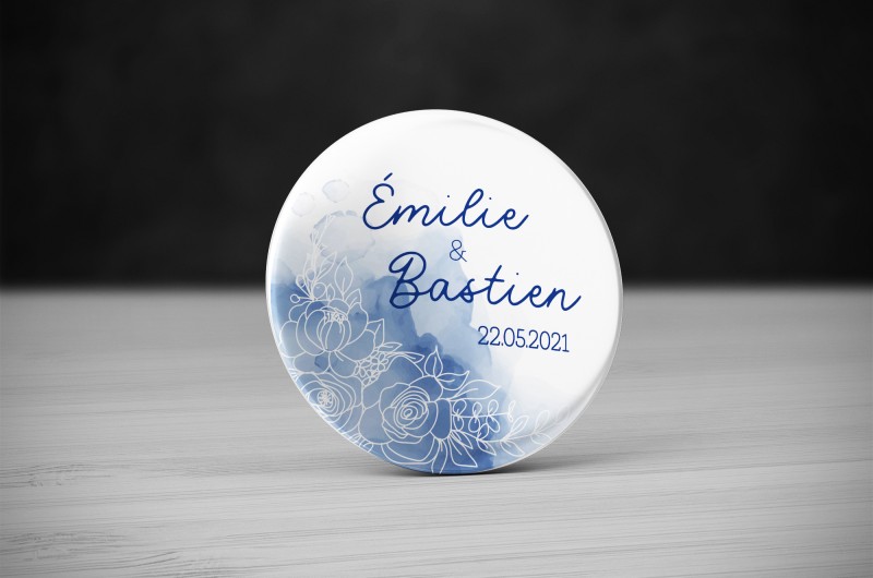 Badge Mariage Aquarelle bleue