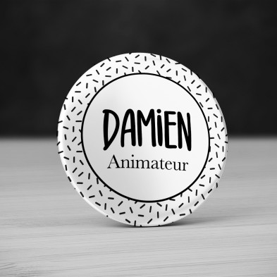 Badge personnalisé confetti Noir et Blanc