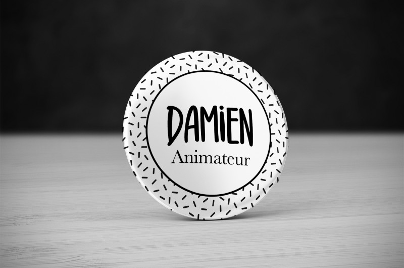 Badge personnalisé confetti Noir et Blanc