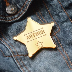 Badge &Eacute;toile de sh&eacute;rif avec pr&eacute;nom - Acrylique Miroir Or